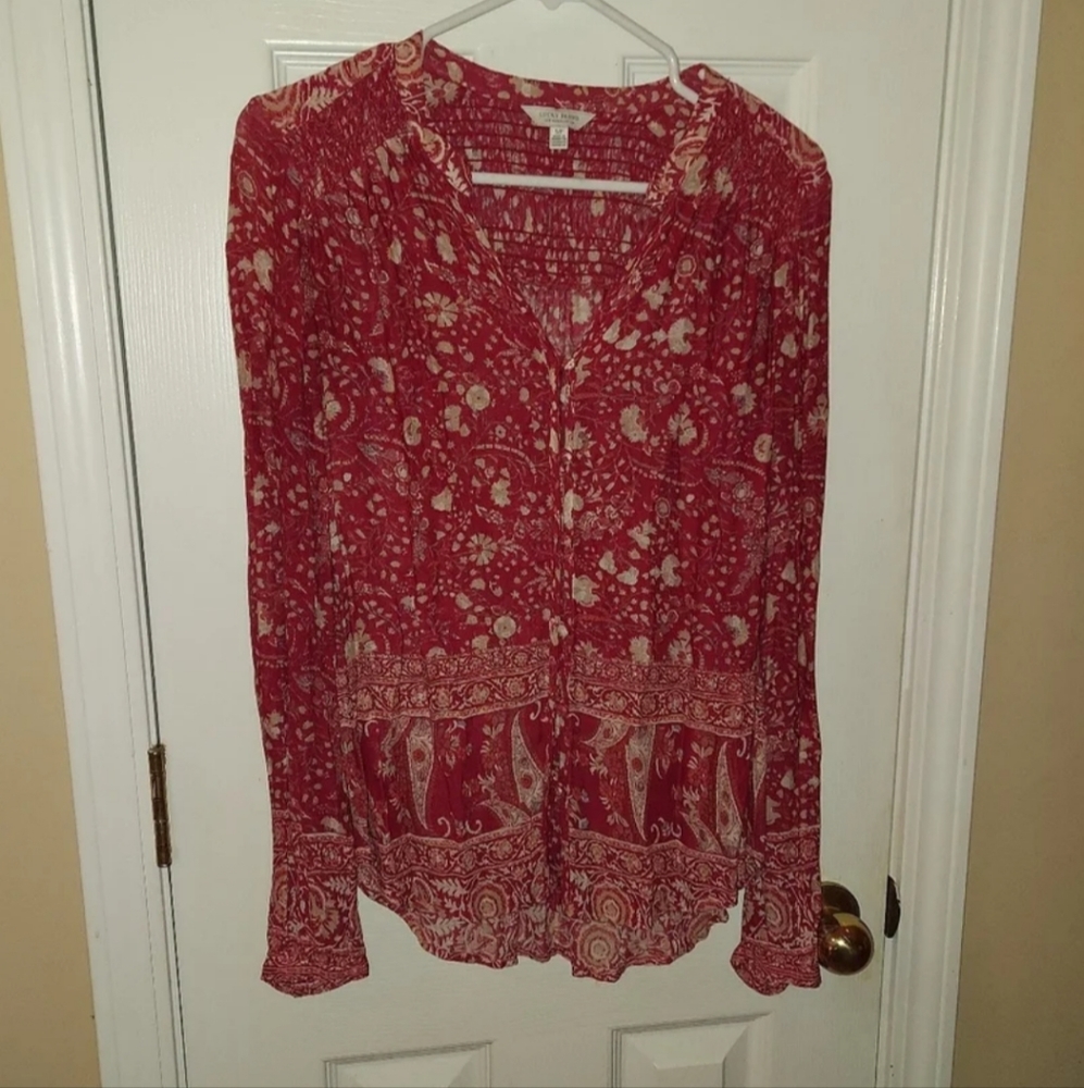 LUCKY BRAND SEMI-SHEER VISCOSE BUTTON FRONT BOHO BLOUSE Small Like New!